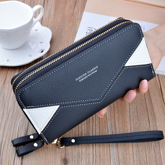 Women's Double Zip Long Fashion Contrast Color Mother Handbags