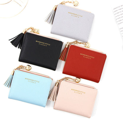 Women's Fashion Short Zip Solid Color Tassel Ladies Wallets