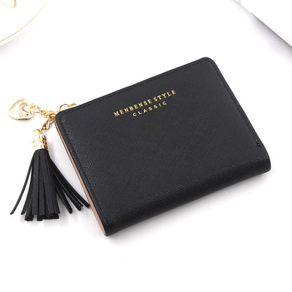 Women's Fashion Short Zip Solid Color Tassel Ladies Wallets