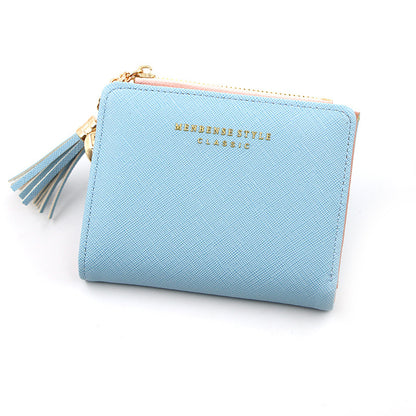 Women's Fashion Short Zip Solid Color Tassel Ladies Wallets