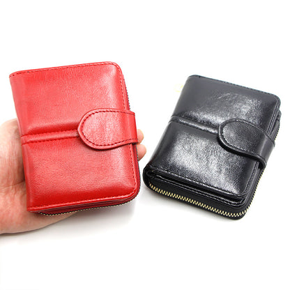 Women's Fashion Short Zipper Oil Wax Leather Ladies Wallets