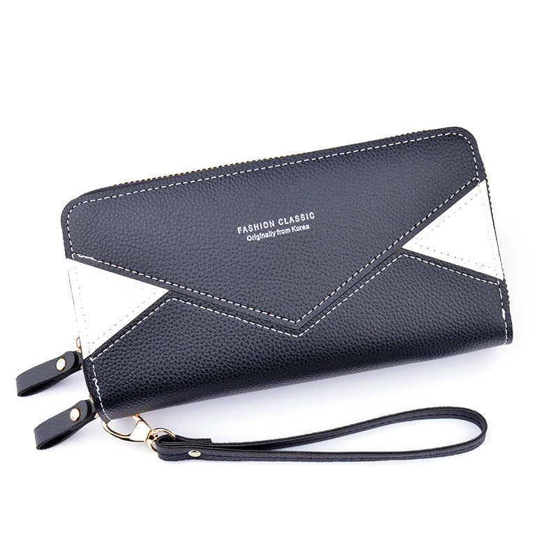 Women's Double Zip Long Fashion Contrast Color Mother Handbags