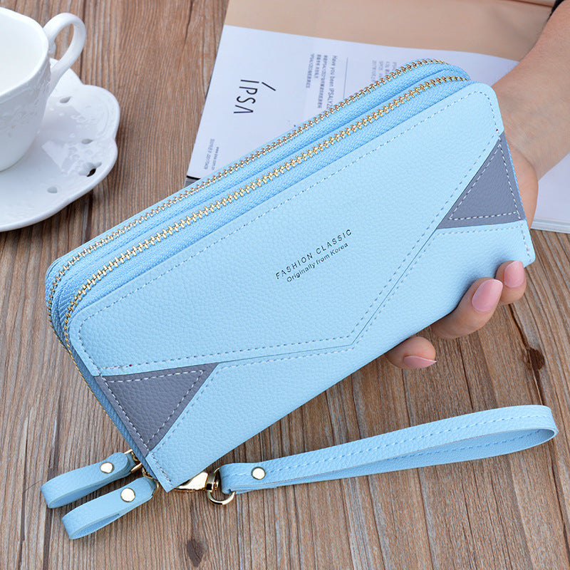 Women's Double Zip Long Fashion Contrast Color Mother Handbags