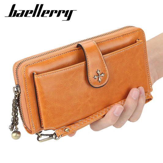 Women's Long Korean Style Multifunctional Zipper Mobile Oil Wax Buckle