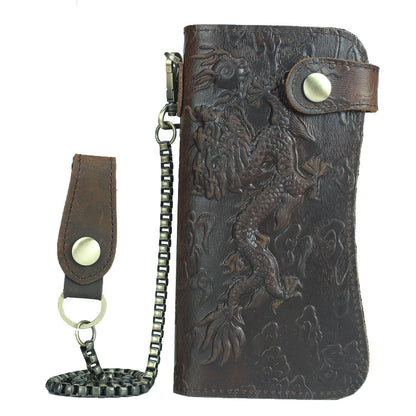 Men's Dragon Pattern Clutch Real Leather Long Crazy Ladies Wallets