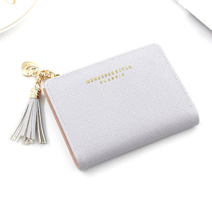 Women's Fashion Short Zip Solid Color Tassel Ladies Wallets