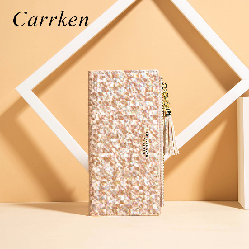 Women's Long Korean Fashionable Cross Pattern Tassel Ladies Wallets