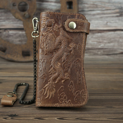 Men's Dragon Pattern Clutch Real Leather Long Crazy Ladies Wallets