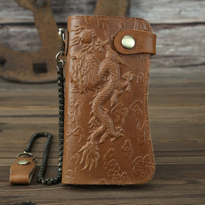 Men's Dragon Pattern Clutch Real Leather Long Crazy Ladies Wallets