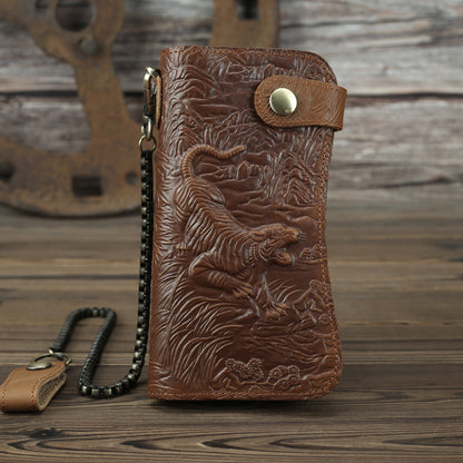 Men's Dragon Pattern Clutch Real Leather Long Crazy Ladies Wallets