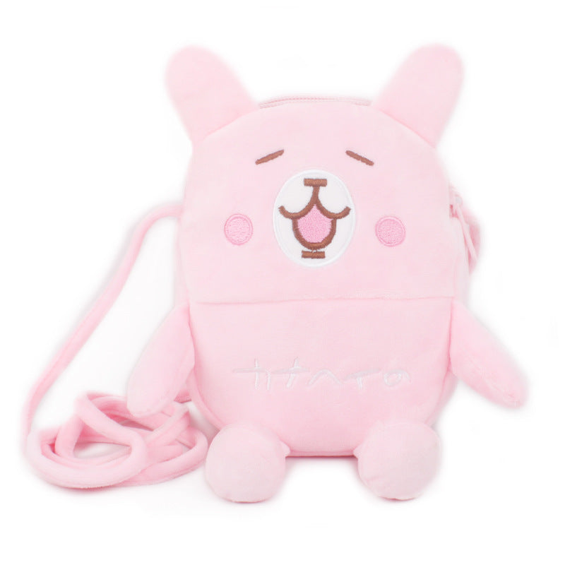 Porte-monnaie pour enfants en peluche mignon et oblique avec petite corde