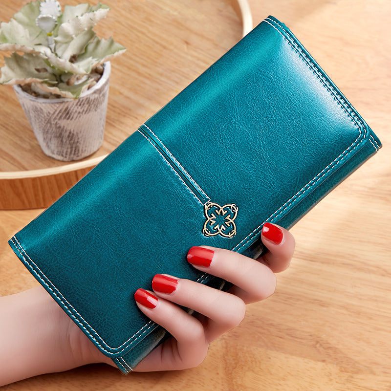 Women's Long Retro Oil Wax Skin Female Ladies Wallets