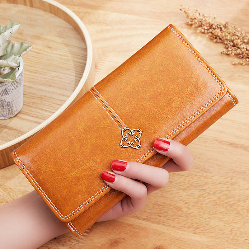 Women's Long Retro Oil Wax Skin Female Ladies Wallets