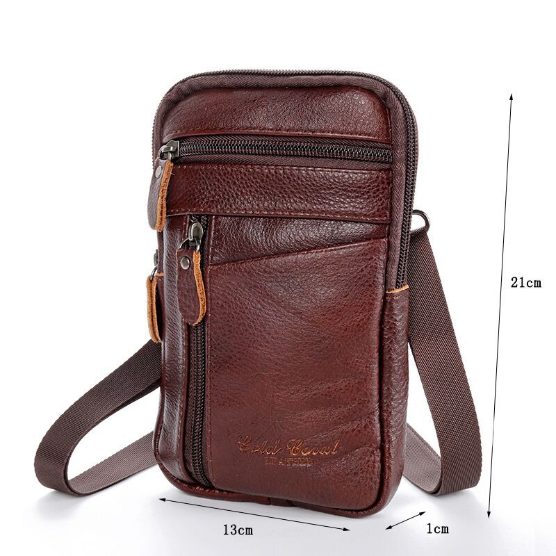 Men's Thin Leather Cowhide Retro Mobile Men's Waist Packs