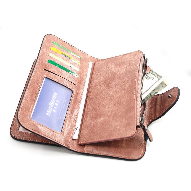 Women's Fashion Long Simple Oil Wax Leather Coin Purses