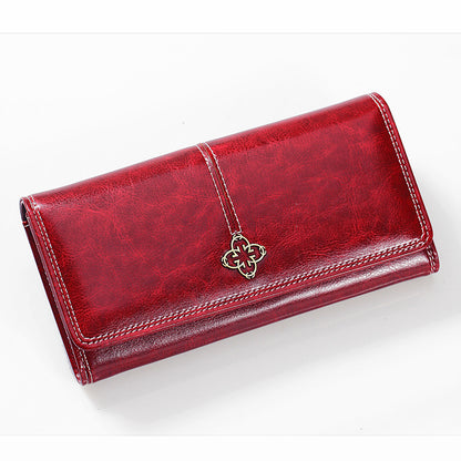 Women's Long Retro Oil Wax Skin Female Ladies Wallets