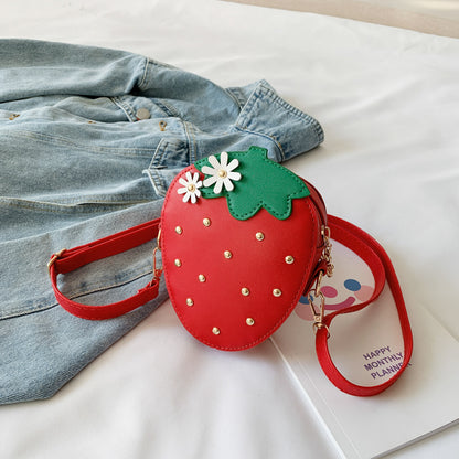 Sacs à bandoulière pour enfants en forme de fraise pour petits garçons cloutés