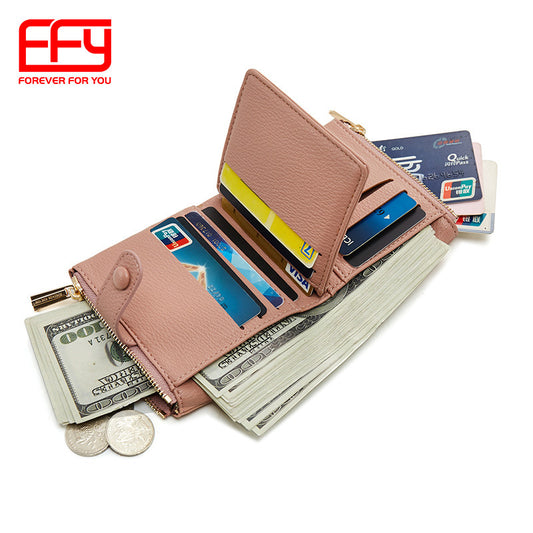 Double Zip Multiple Slots Short Simple Ladies Wallets