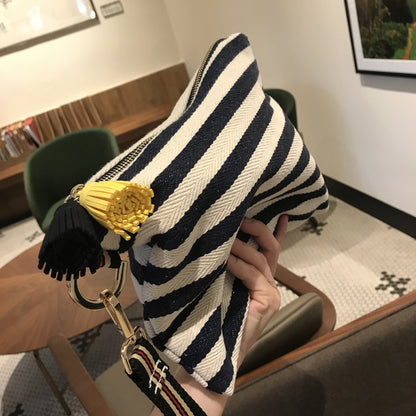 Women's Handmade Korean Striped Tassel Canvas Envelope Handbags