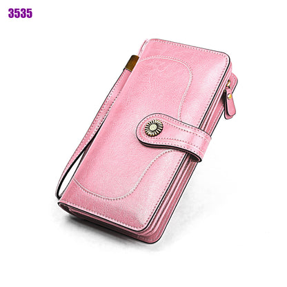 Women's Retro Oil Wax Skin Long Clutch Ladies Wallets