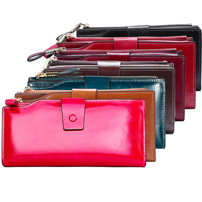 Women's Leather Long Korean Style Oil Wax Cowhide Ladies Wallets