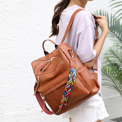 Women's Vintage Korean Fashionable Soft Leather Large Backpacks