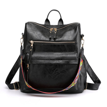 Women's Vintage Korean Fashionable Soft Leather Large Backpacks