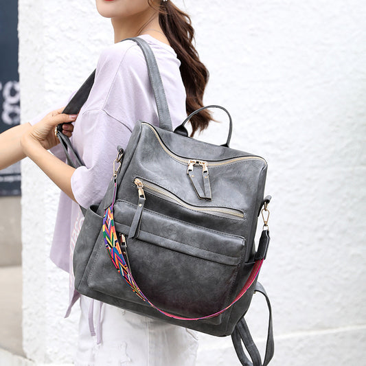 Women's Vintage Korean Fashionable Soft Leather Large Backpacks