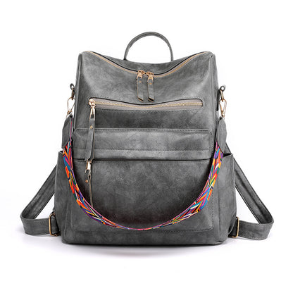 Women's Vintage Korean Fashionable Soft Leather Large Backpacks