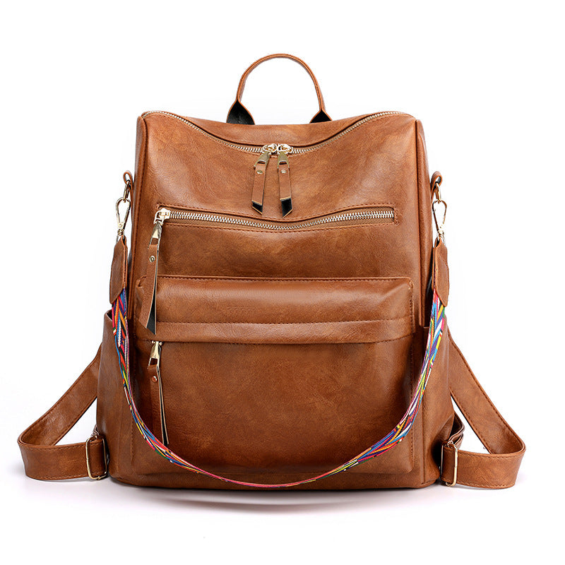 Women's Vintage Korean Fashionable Soft Leather Large Backpacks