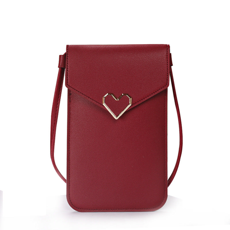 Women's Hasp Heart-shaped Decoration Transparent Touch Screen Phone Bags