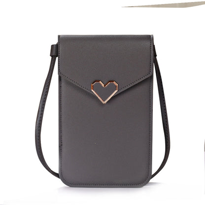 Women's Hasp Heart-shaped Decoration Transparent Touch Screen Phone Bags