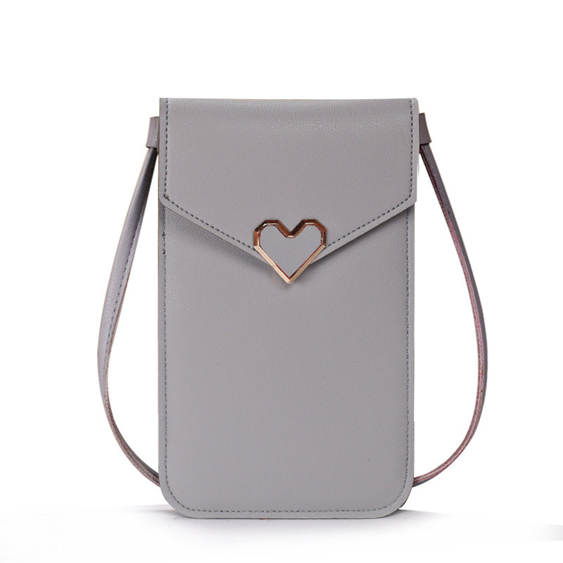 Women's Hasp Heart-shaped Decoration Transparent Touch Screen Phone Bags