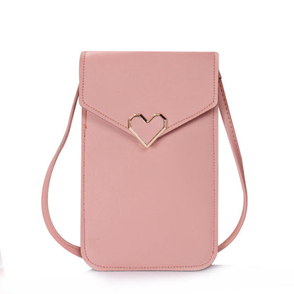 Women's Hasp Heart-shaped Decoration Transparent Touch Screen Phone Bags