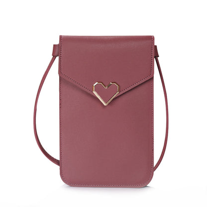 Women's Hasp Heart-shaped Decoration Transparent Touch Screen Phone Bags