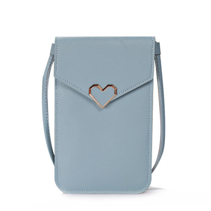 Women's Hasp Heart-shaped Decoration Transparent Touch Screen Phone Bags