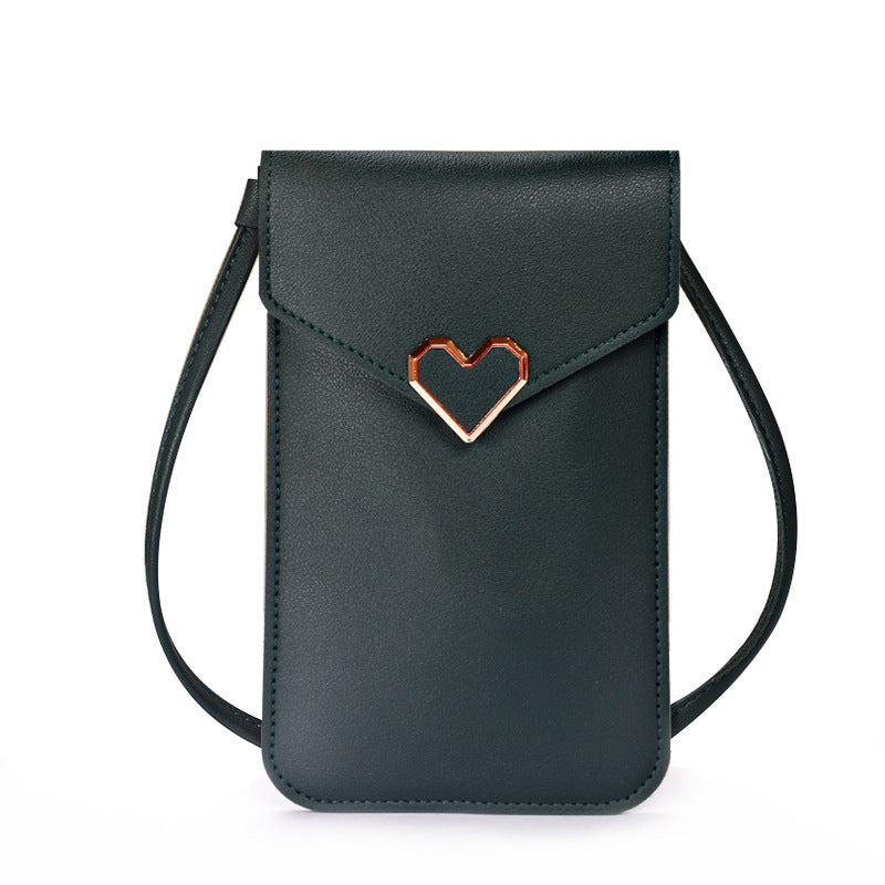 Women's Hasp Heart-shaped Decoration Transparent Touch Screen Phone Bags