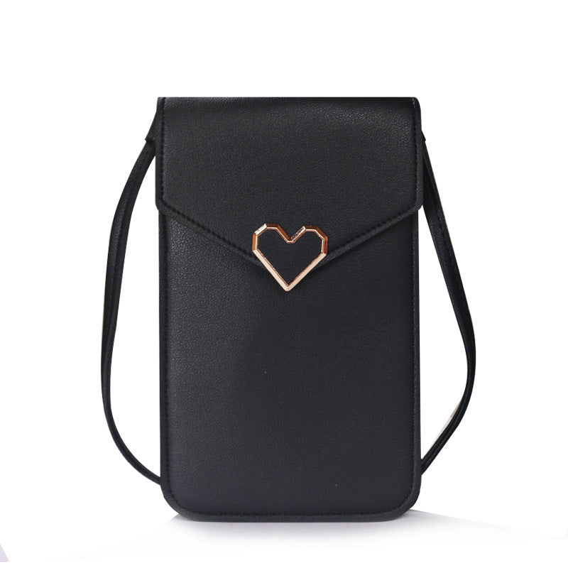 Women's Hasp Heart-shaped Decoration Transparent Touch Screen Phone Bags