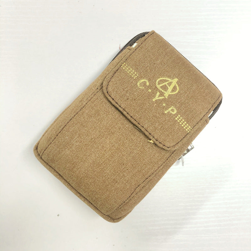 Men's Thickened Canvas Mobile Outdoors Across Leather Phone Bags