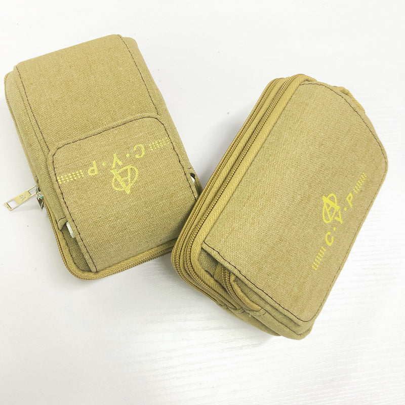 Men's Thickened Canvas Mobile Outdoors Across Leather Phone Bags