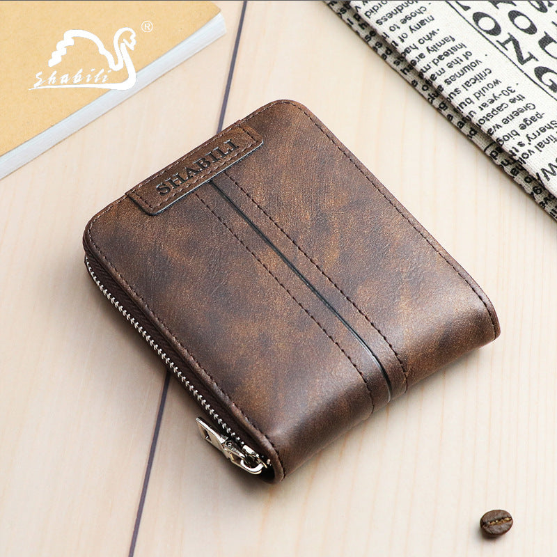 Men's Korean Style Short Vintage Zipper Green Men's Wallets