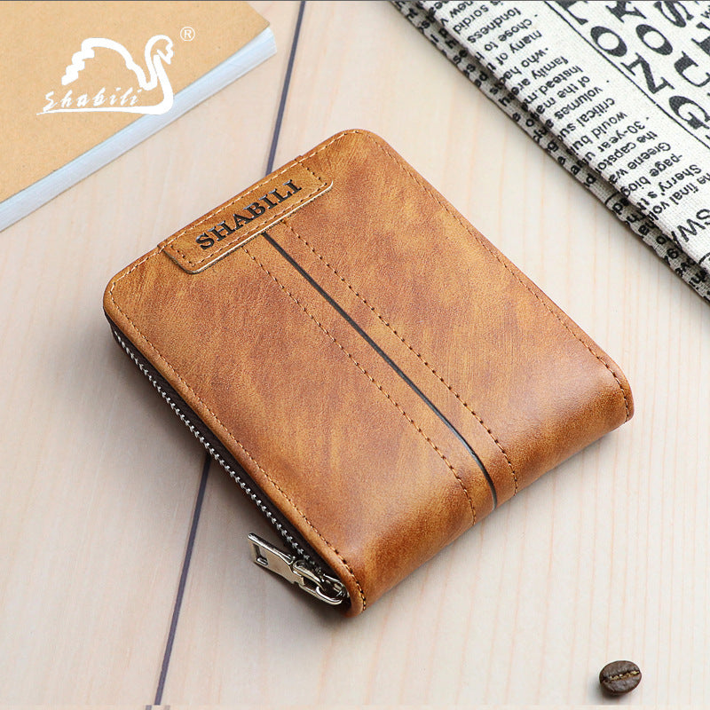 Men's Korean Style Short Vintage Zipper Green Men's Wallets