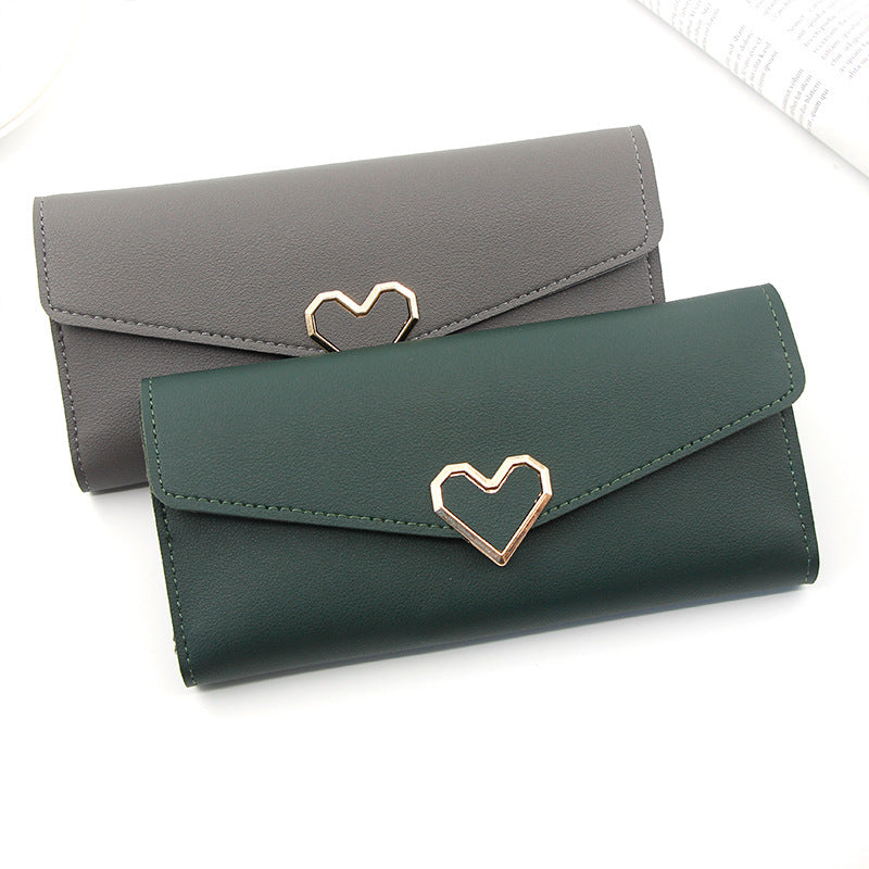 Women's Plain Heart-shaped Long Multiple Slots Mobile Ladies Wallets