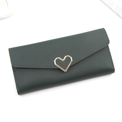 Women's Plain Heart-shaped Long Multiple Slots Mobile Ladies Wallets