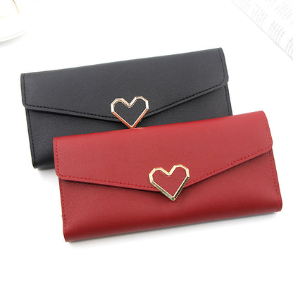 Women's Plain Heart-shaped Long Multiple Slots Mobile Ladies Wallets