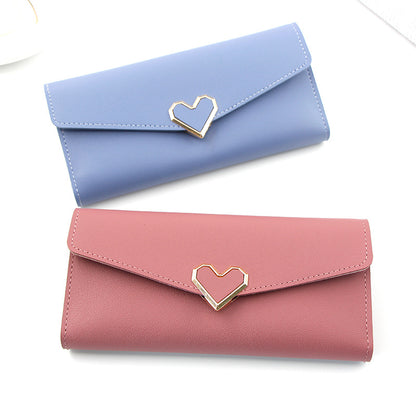 Women's Plain Heart-shaped Long Multiple Slots Mobile Ladies Wallets