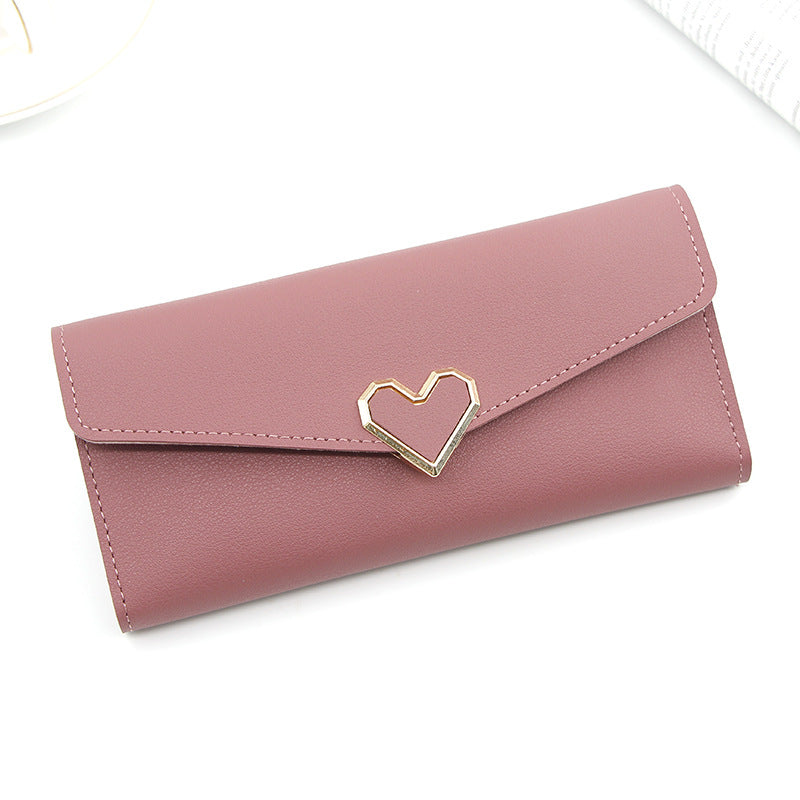 Women's Plain Heart-shaped Long Multiple Slots Mobile Ladies Wallets