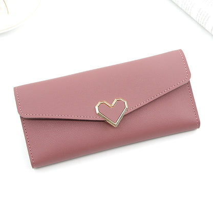 Women's Plain Heart-shaped Long Multiple Slots Mobile Ladies Wallets