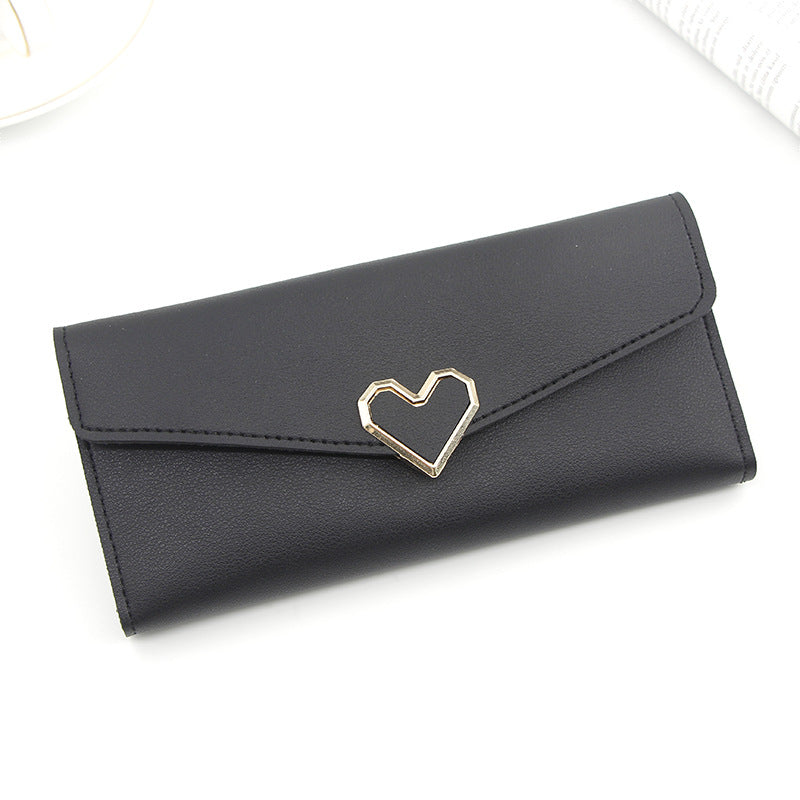 Women's Plain Heart-shaped Long Multiple Slots Mobile Ladies Wallets