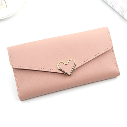 Women's Plain Heart-shaped Long Multiple Slots Mobile Ladies Wallets